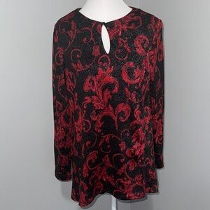 Susan Graver Black and Red sparkle Patterned Blouse